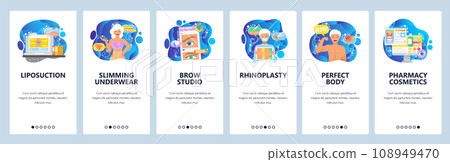 Plastic surgery website and mobile app onboarding screens vector template 108949470
