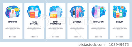 Cosmetics website and mobile app onboarding screens vector template 108949473