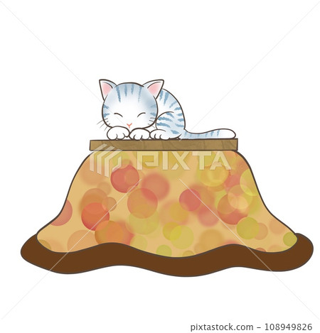 一隻貓在被爐上熱身的插圖 一隻貓在被爐上熱身的插圖 108949826