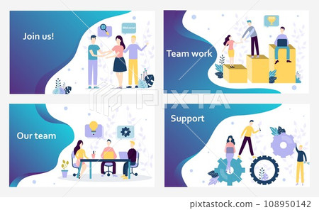 Vector web site design template. We are hiring and Join Us landing pages, teamwork in office, support, business. Concepts for website and mobile development. Modern flat illustration 108950142