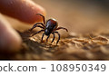 Dangerous biting Tick on a human hand is a carrier of infections and viruses. Parasitic mite. 108950349