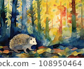 Watercolor illustration of a Hedgehog painting for children  108950464