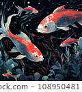 Colorful japanese Koi/carp fish in the wave  108950481