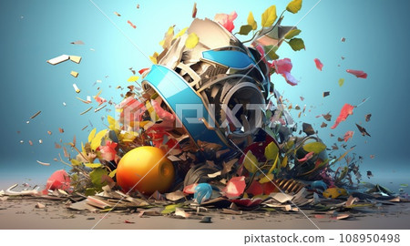 Recycle rubbish trash concept items, isometric illustration AI Recycle rubbish trash concept items, isometric illustration AI 108950498