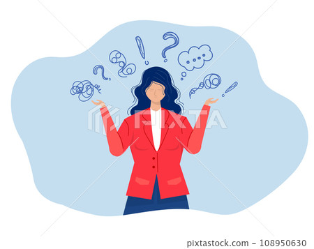 woman suffers from obsessive thoughts; headache; unresolved issues; psychological trauma; depression.Mental stress panic mind disorder illustration Flat vector illustration. 108950630