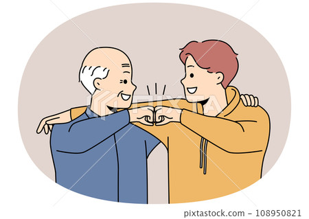 Happy grandfather and grandson give fists bump 108950821