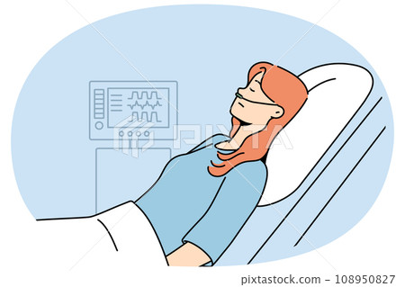 Sick female patient with oxygen in hospital Sick female patient with oxygen in hospital 108950827