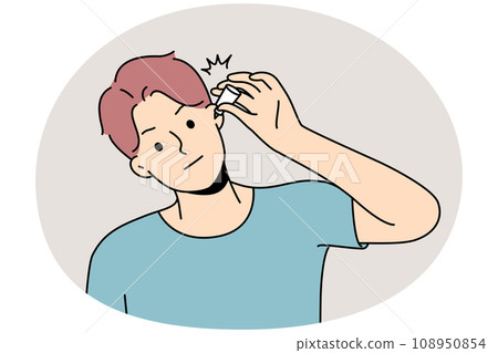 Unhealthy man using eardrops Unhealthy man using eardrops 108950854