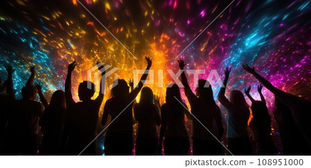 Crowd People Enjoying great music festival concert. Background Generative AI 108951000
