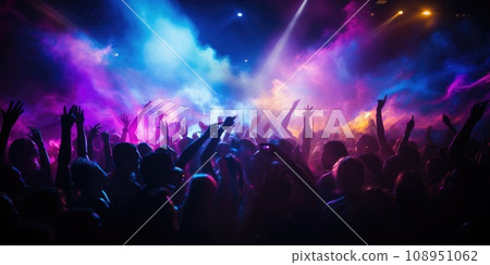 Crowd People Enjoying great music festival concert. Background Generative AI Crowd People Enjoying great music festival concert. Background Generative AI 108951062