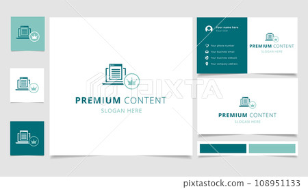 Premium content logo design with editable slogan. Branding book and business card template. Premium content logo design with editable slogan. Branding book and business card template. 108951133