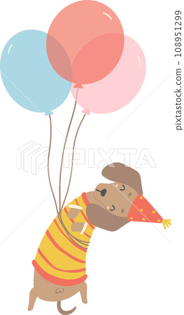 Birthday Dog, Cute Dachshund Sausage Dog with balloons , Festive and Playful Pet in Colorful Party Theme Birthday Dog, Cute Dachshund Sausage Dog with balloons , Festive and Playful Pet in Colorful Party Theme 108951299