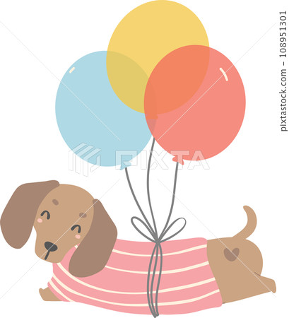 Birthday Dog, Cute Dachshund Sausage Dog with balloons , Festive and Playful Pet in Colorful Party Theme 108951301