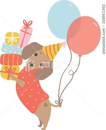 Birthday Dog, Cute Dachshund Sausage Dog with balloons , Festive and Playful Pet in Colorful Party Theme Birthday Dog, Cute Dachshund Sausage Dog with balloons , Festive and Playful Pet in Colorful Party Theme 108951302