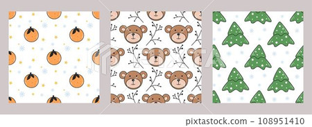 Winter seamless patterns with teddy set 108951410