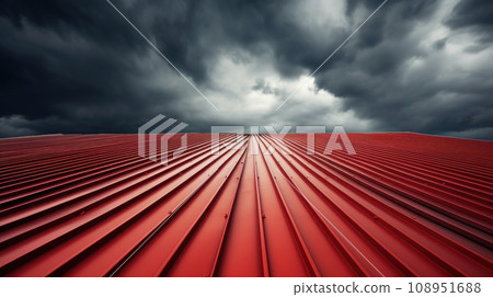 A red metal sheet roof and sky 108951688