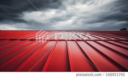 A red metal sheet roof and sky 108951742
