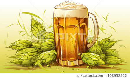 Hop flower with the craft beer glass 108952212