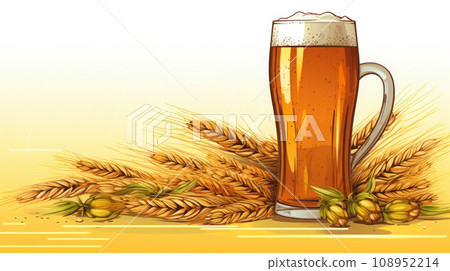 illustration of Malt barley rice and craft beer glass 108952214