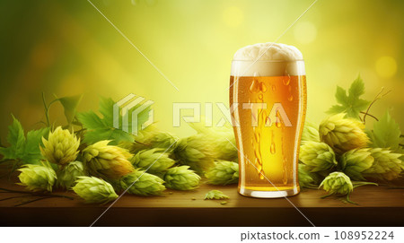 hop with barley rice and craft beer glass hop with barley rice and craft beer glass 108952224