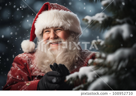 Smiling Santa Claus near the Christmas tree in the forest Smiling Santa Claus near the Christmas tree in the forest 108952710