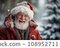 Smiling Santa Claus near the Christmas tree in the forest 108952711