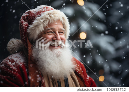 Smiling Santa Claus near the Christmas tree in the forest Smiling Santa Claus near the Christmas tree in the forest 108952712