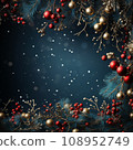 Christmas decoration with fir branches and red berries on a dark background 108952749