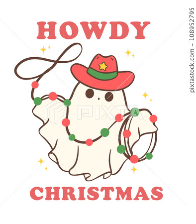 Cute and Kawaii Christmas Cowboy Ghost. Festive Holiday Cartoon Hand Drawing with Adorable Pose Cute and Kawaii Christmas Cowboy Ghost. Festive Holiday Cartoon Hand Drawing with Adorable Pose 108952795