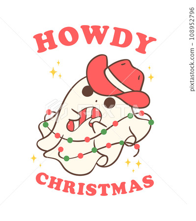 Cute and Kawaii Christmas Cowboy Ghost. Festive Holiday Cartoon Hand Drawing with Adorable Pose Cute and Kawaii Christmas Cowboy Ghost. Festive Holiday Cartoon Hand Drawing with Adorable Pose 108952796