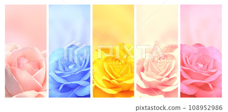Romantic blurred vertical background with rose flower. Set of banners with roses of different colors. Copy space for text. Can be used for wallpaper, wedding card, web page banner Romantic blurred vertical background with rose flower. Set of banners with roses of different colors. Copy space for text. Can be used for wallpaper, wedding card, web page banner 108952986