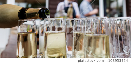 Bartender pouring champagne from bottle 108953534