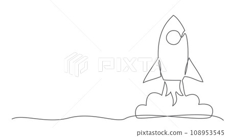 Rocket One line drawing isolated on white background Rocket One line drawing isolated on white background 108953545