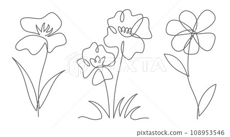 Flowers One line drawing isolated on white background Flowers One line drawing isolated on white background 108953546