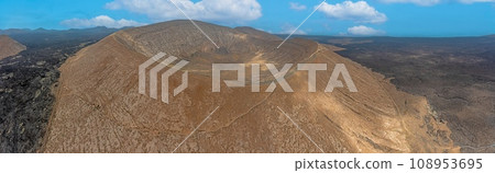 Panoramic drone picture over the barren volcanic Timanfaya National Park on Lanzarote Panoramic drone picture over the barren volcanic Timanfaya National Park on Lanzarote 108953695