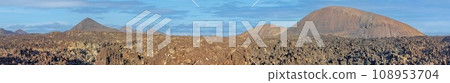 Panoramic view over the barren volcanic Timanfaya National Park on Lanzarote Panoramic view over the barren volcanic Timanfaya National Park on Lanzarote 108953704