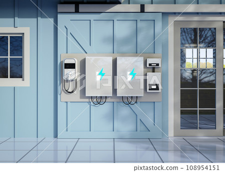 Home garage with ev charger and energy storage system Home garage with ev charger and energy storage system 108954151