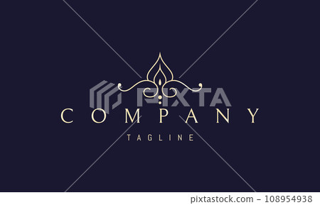 Vector golden logo with an abstract image of a decorative pattern with a drop. Vector golden logo with an abstract image of a decorative pattern with a drop. 108954938