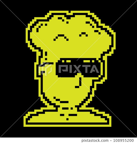 Pixel silhouette icon, teenager boy in 3D gaming glasses. Virtual reality glasses. Simple black and yellow vector isolated 108955200