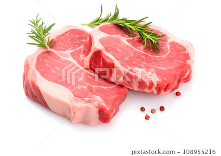 Raw veal beef meat steaks like chateau mignon, t-bonnet, tomahawk, striploin, tenderloin, tenderloin, new york steak. 108955216
