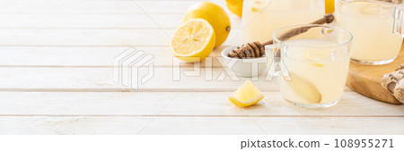 Ginger tea and ingredients - lemon, ginger, honey,  108955271