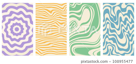 Vector set of retro groovy vertical posters. Twisted and distorted backgrounds. Vector illustration Vector set of retro groovy vertical posters. Twisted and distorted backgrounds. Vector illustration 108955477