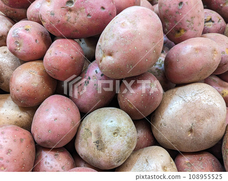 Background of red or pink potatoes top view. Background of red or pink potatoes top view. 108955525