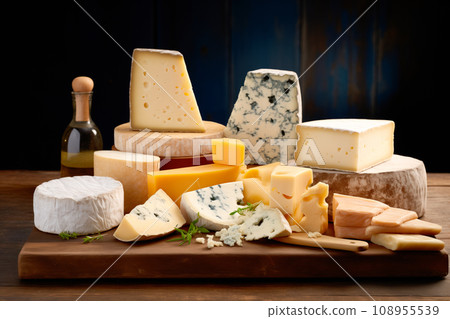 Traditional cheese platter with nuts, grapes and various types of cheese. Assortment of different snack for wine Traditional cheese platter with nuts, grapes and various types of cheese. Assortment of different snack for wine 108955539