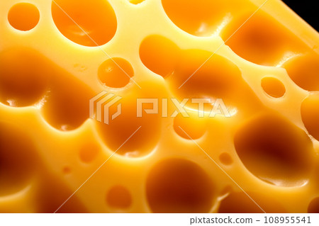 A closeup of cheese with holes like maasdam, emmental or cheddar as background 108955541