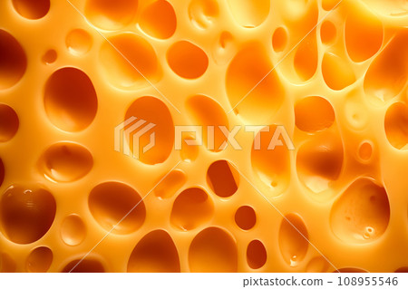 A closeup of cheese with holes like maasdam, emmental or cheddar as background 108955546