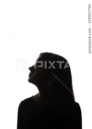 Portrait beautiful young girl looking up concept - silhouette, isolate 108955794