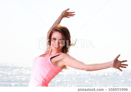 Woman happy smiling joyful cheerful caucasian female model 108955996