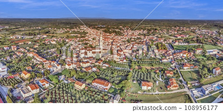 Drone panorama of the historic Croatian town of Voznjan in Istria 108956177