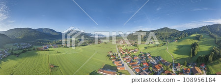 Drone panorama over Bavarian tourist village Reit im Winkl in summer 108956184